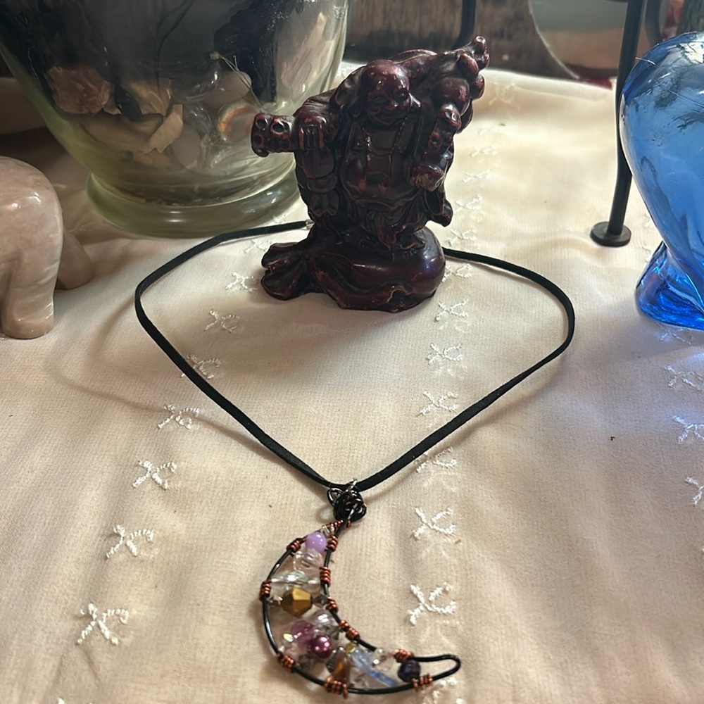 Wirewrap Beaded Moon Pendant